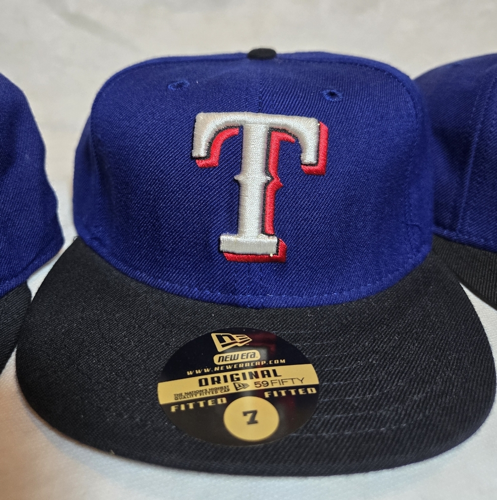 NWT Vintage New Era Texas Rangers 59Fifty Cap Hat Made In USA Rare Black Brim